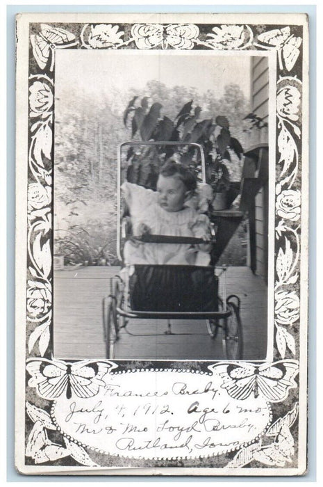 1912 Francis Braby Child Stroller July 4th Rutland Iowa IA RPPC Photo Postcard