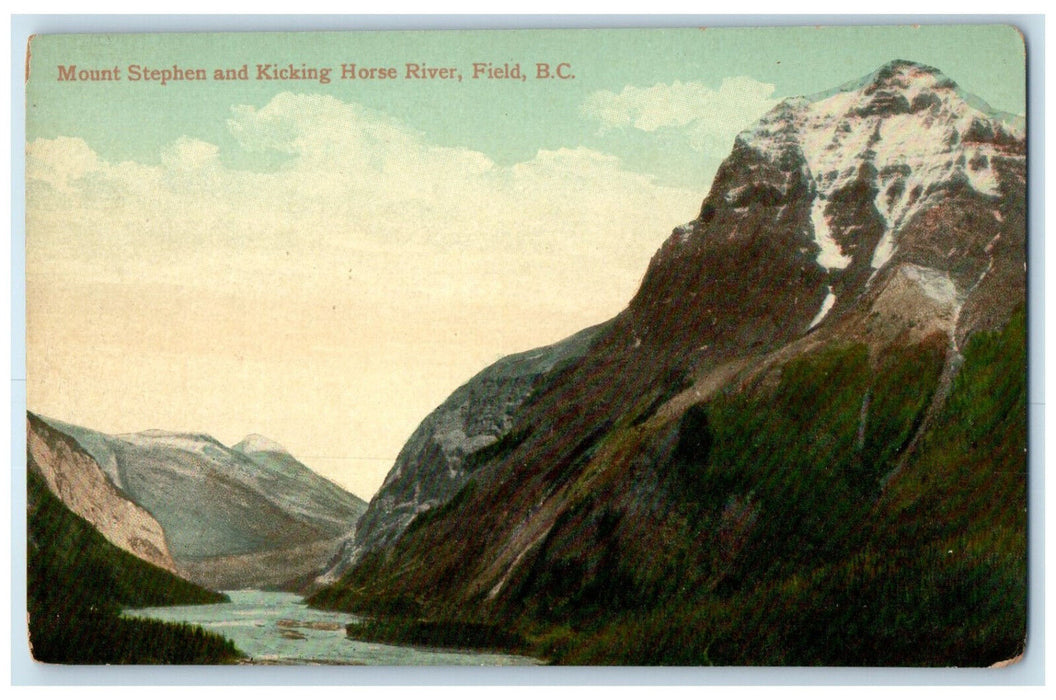 c1910 Mount Stephen Kicking Horse River Field British Columbia Canada Postcard