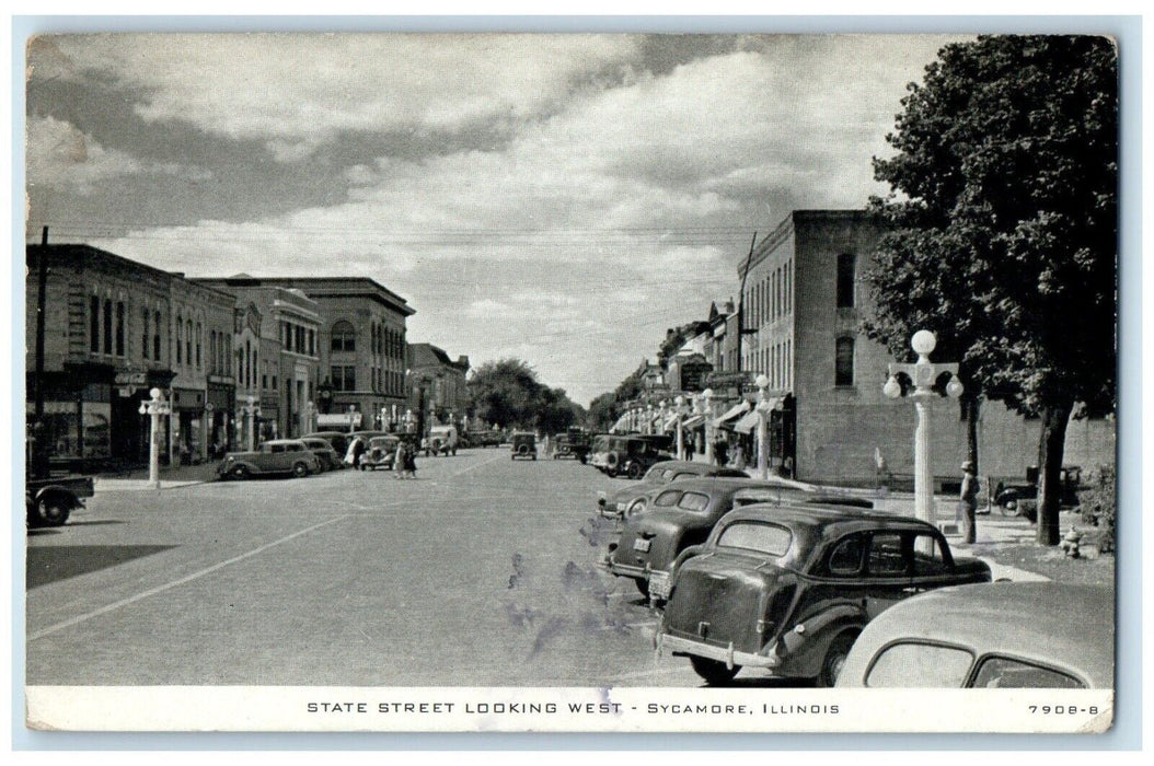 1961 State Street Looking West Sycamore Illinois IL, Cars Building Postcard