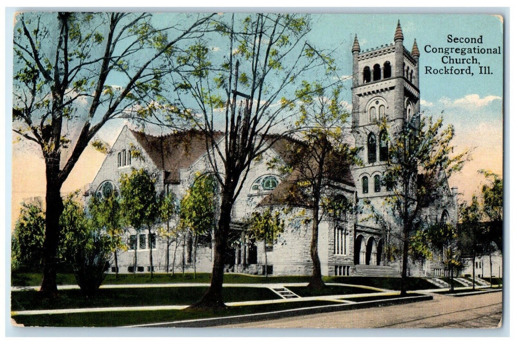 c1910's Second Congregational Church Rockford Illinois IL Antique Postcard