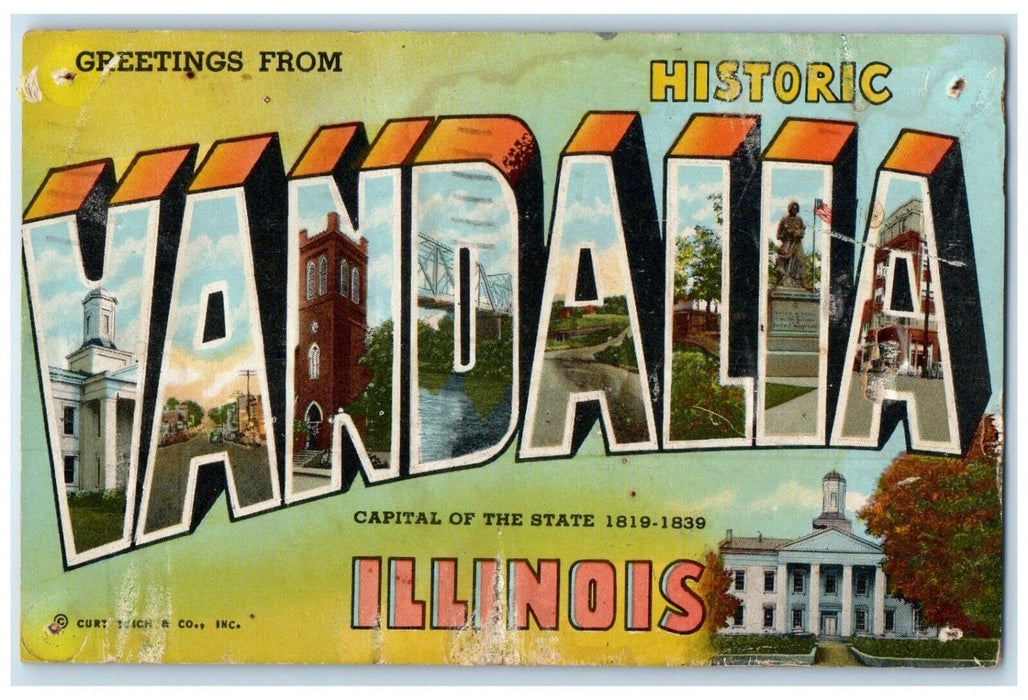 1957 Greetings Vandalia Illinois IL, Large Letters Posted Vintage Postcard