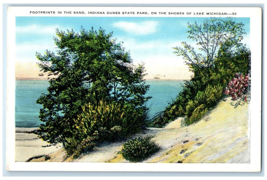 c1930 Footprints Sand Indiana Dunes State Park Shores Lake Michigan MI Postcard