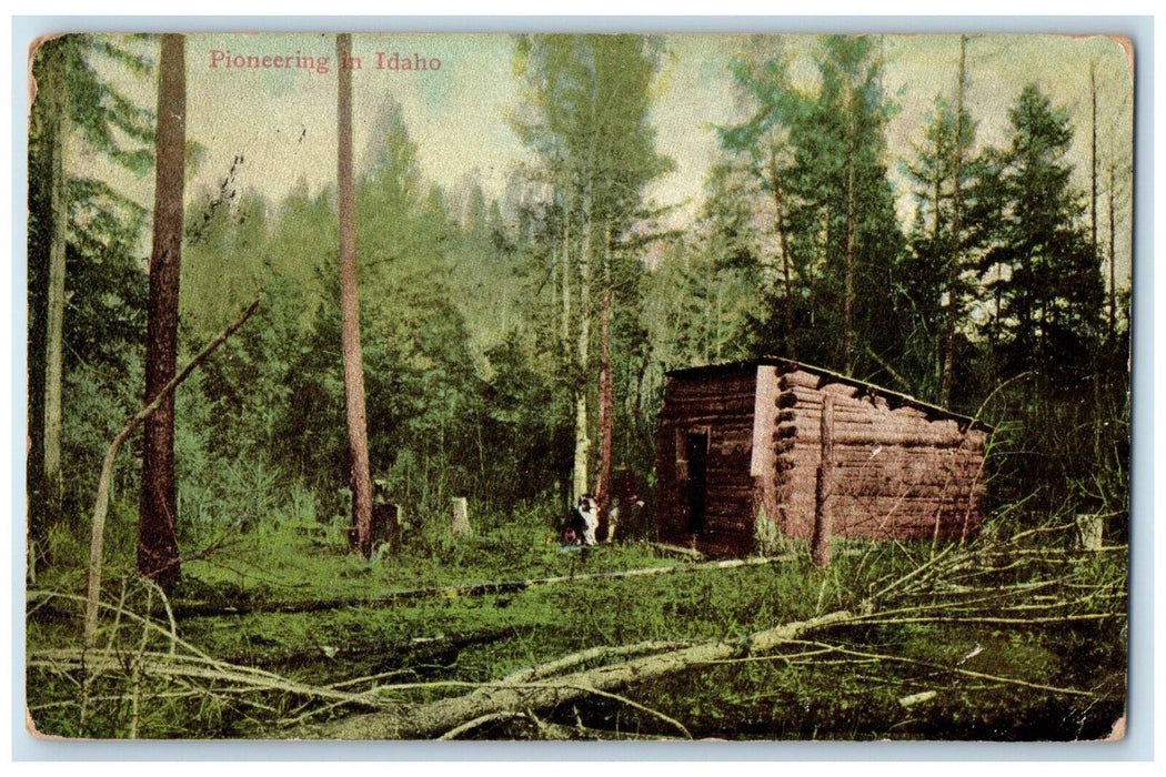 1911 View Of Old Cabin Forest Pioneering Soldier Idaho ID Antique Postcard