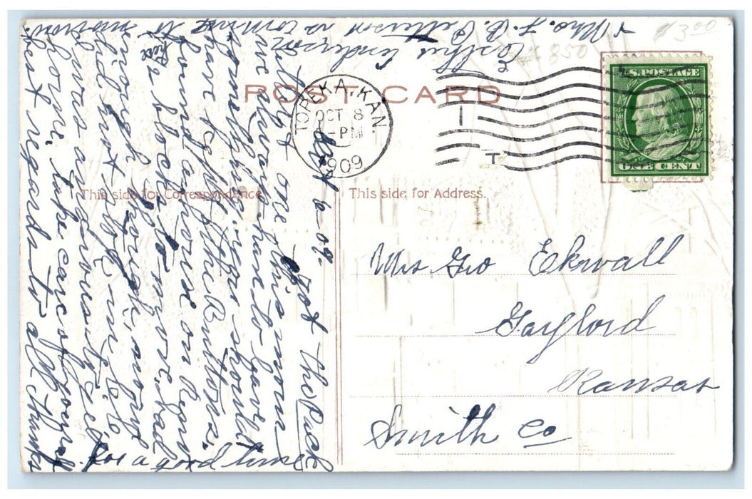 1909 State House Dover Delaware DE, Topeka KS Embossed Posted Antique Postcard
