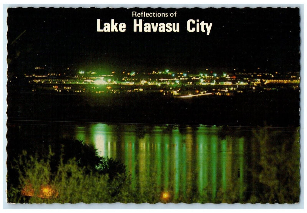 c1950's Reflections Of Lake Havasu City Arizona AZ, Night View Vintage Postcard