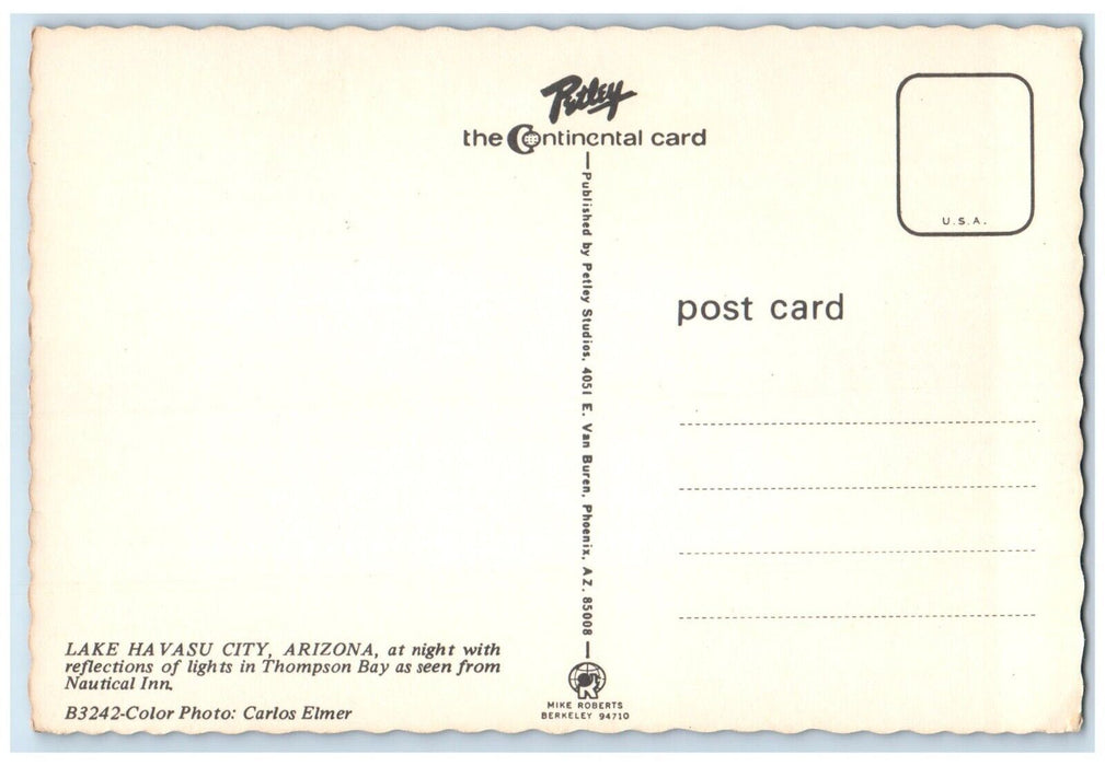 c1950's Reflections Of Lake Havasu City Arizona AZ, Night View Vintage Postcard