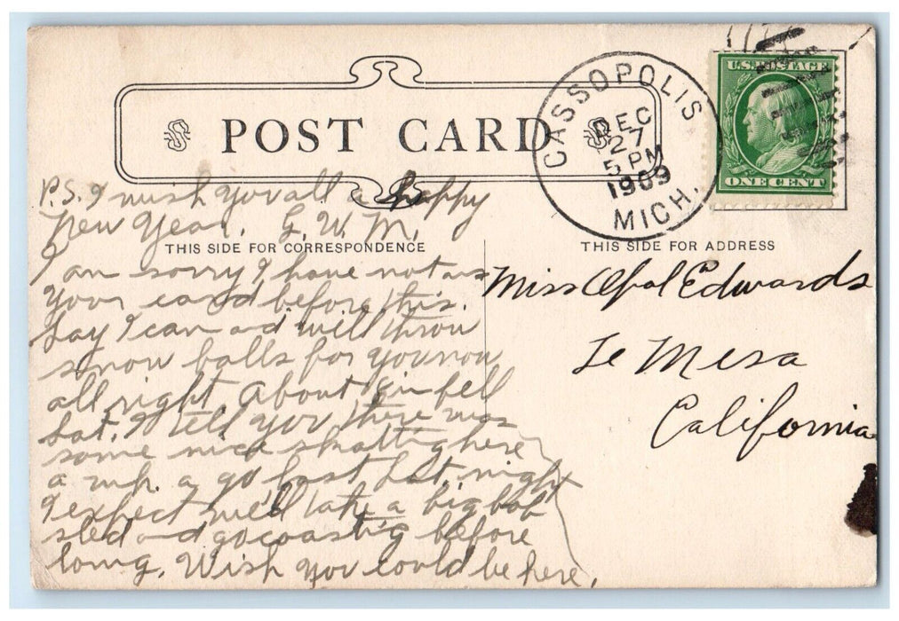 1909 Castle U B Church Middlebury Street Looking East Elkhart Indiana Postcard