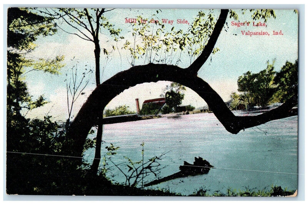1908 Scenic View Mill Way Side Sager Lake Valparaiso Indiana IN Vintage Postcard