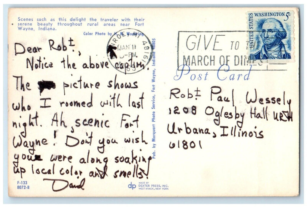 1969 Scenes Delight Traveler Serene Beauty Fort Wayne Indiana IN Posted Postcard