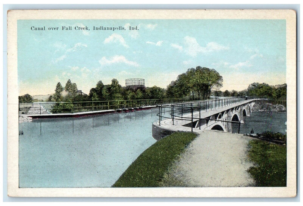 1921 Canal Fall Creek Trees Bridge Indianapolis Indiana Antique Vintage Postcard