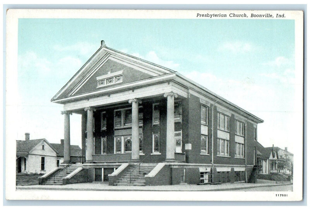 c1940 Exterior View Presbyterian Church Building Boonville Indiana IN Postcard