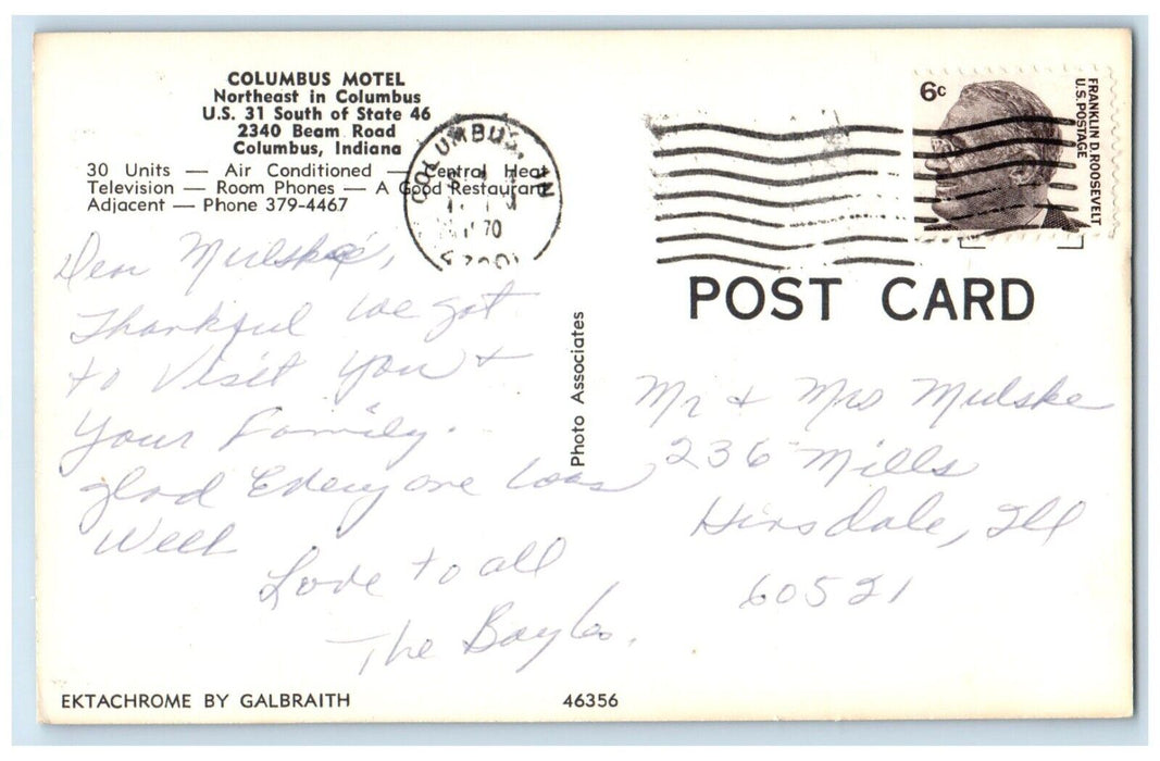 1970 Columbus Motel Swimming Pool Scene Columbus Indiana IN Vintage Postcard