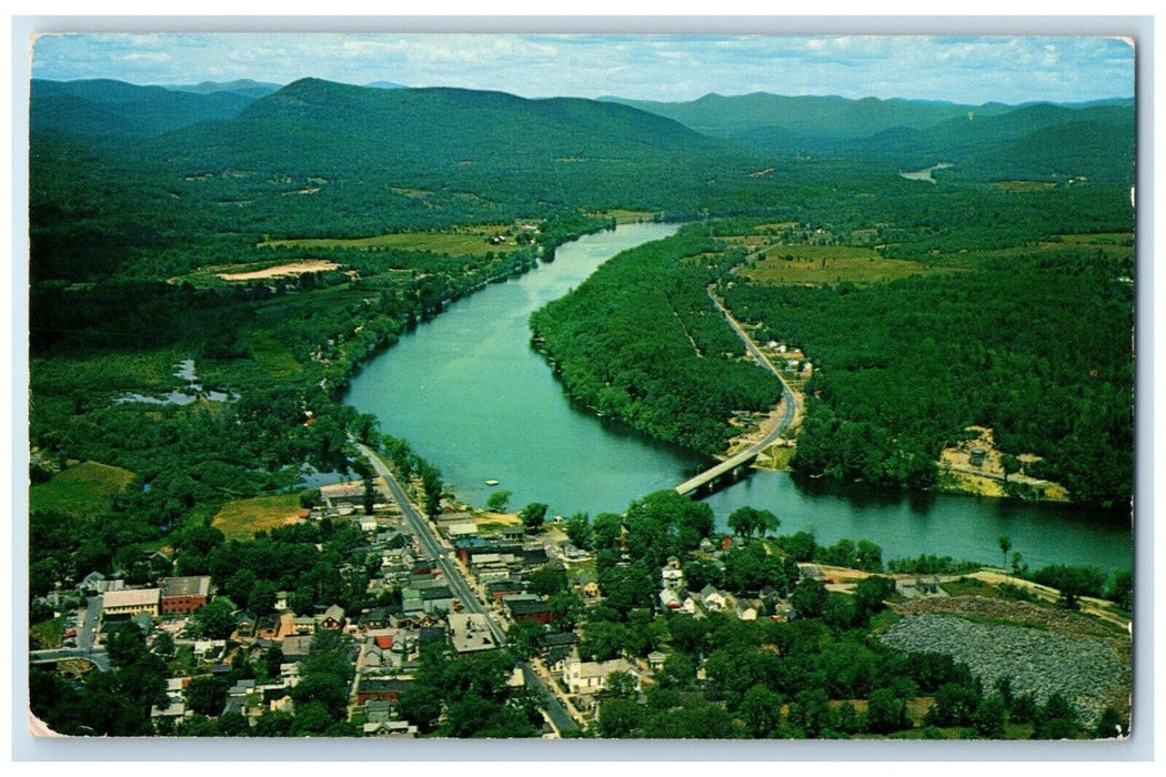 1959 Aerial View Adirondack Mountain Lovely Village Corinth New York NY Postcard