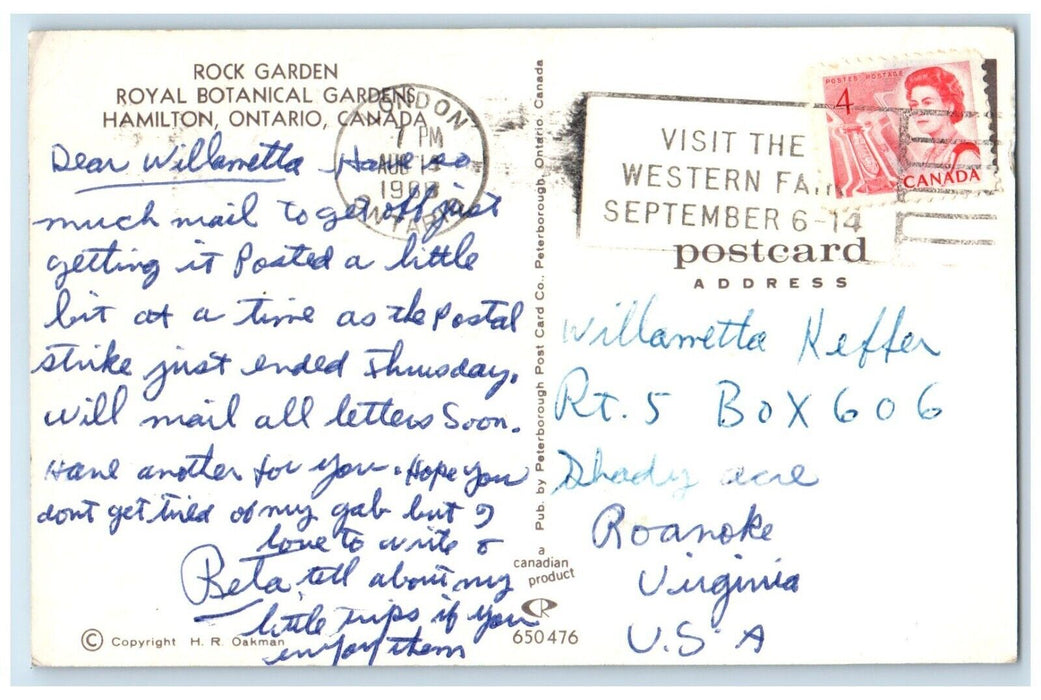 1965 Rock Garden Royal Botanical Gardens Hamilton Ontario Canada Posted Postcard