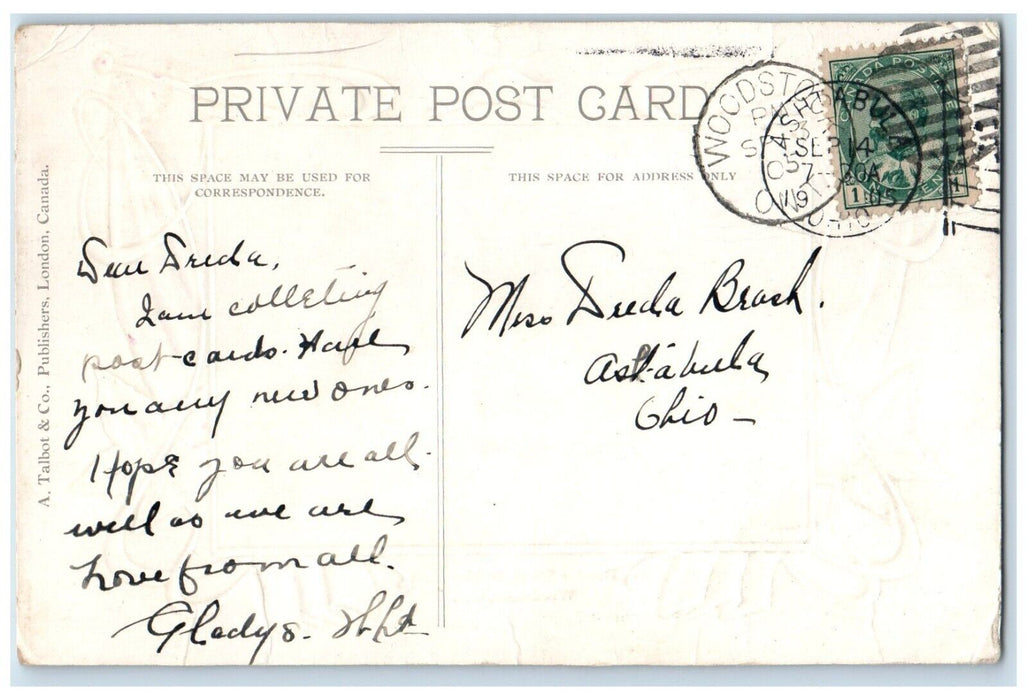 c1910's Dundas Street Looking East Woodstock Ontario Canada Embossed Postcard