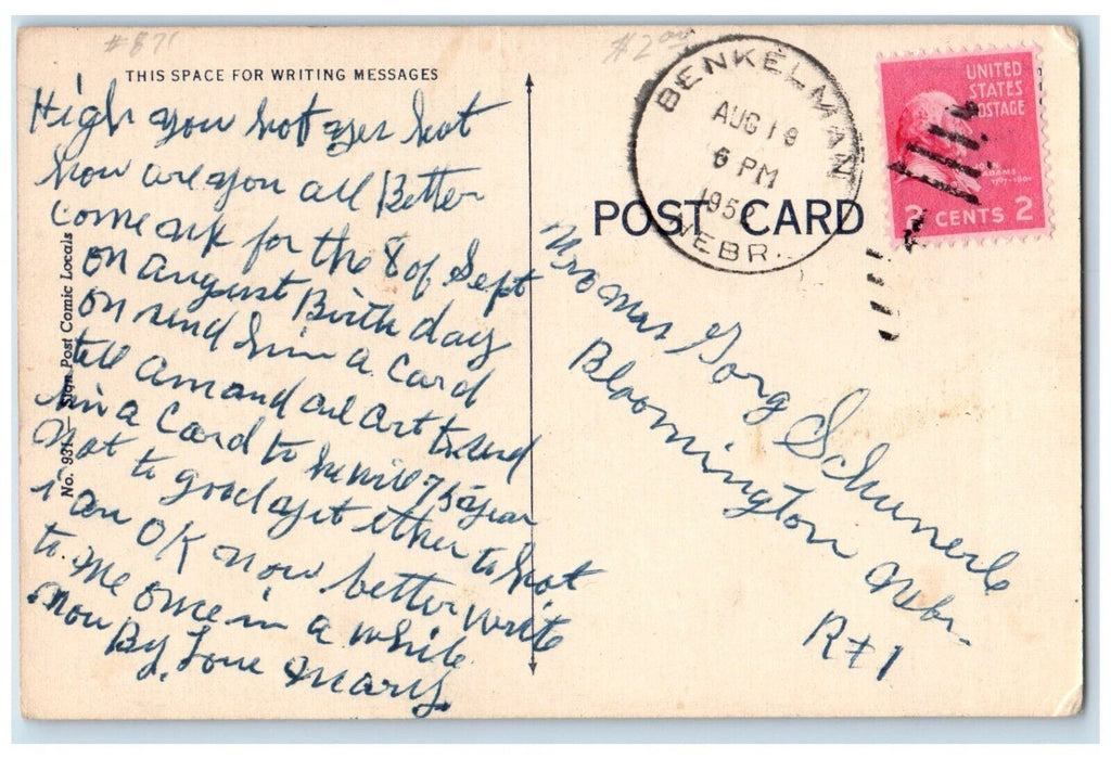 1952 Would Like Meet You Handshake Benkelman Nebraska Vintage Antique Postcard