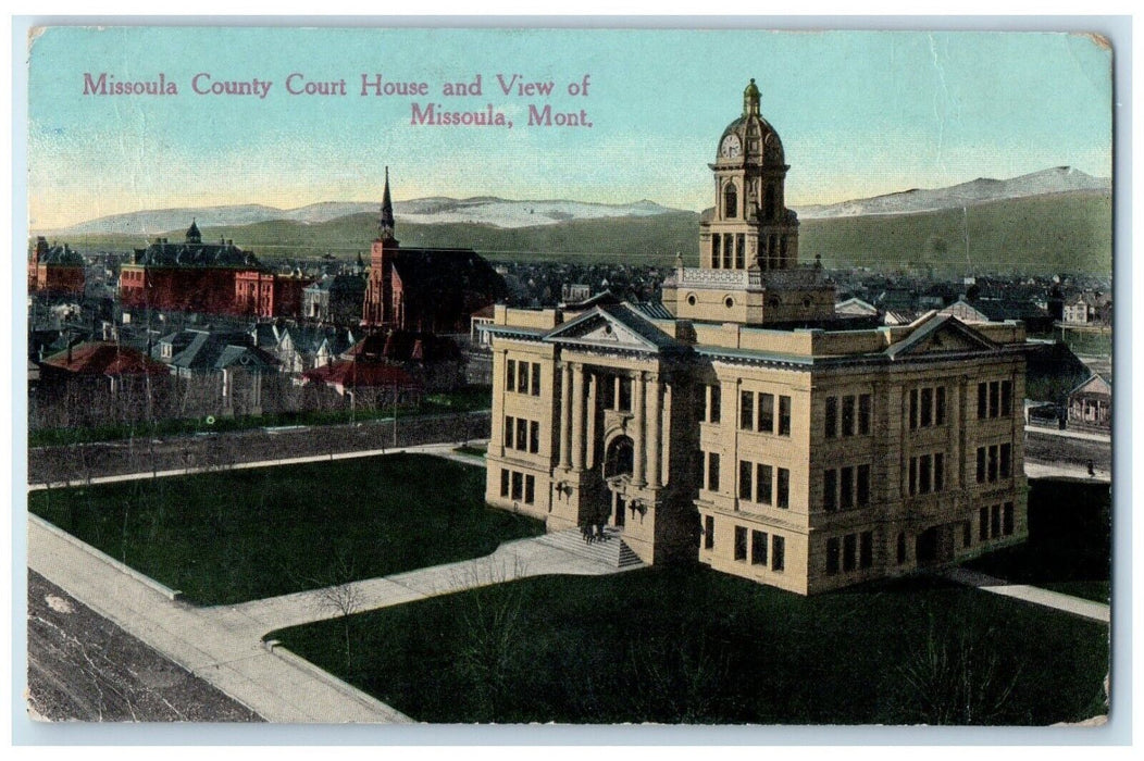 1918 Aerial View Missoula County Court House View Missoula Montana MT Postcard