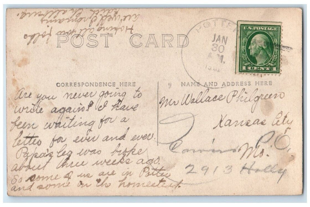1916 Residence Brick Home View Potter Nebraska NE RPPC Photo Posted Postcard
