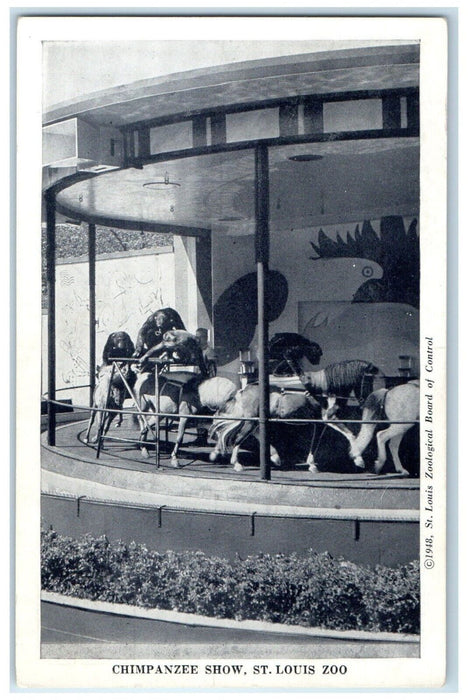 c1940 Chimpanzee Show Carousel Zoo St Louis Missouri Vintage Unposted Postcard