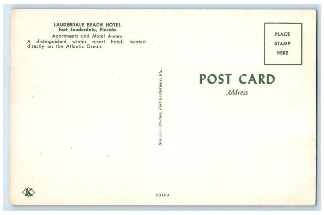 c1960 Lauderdale Beach Hotel Apartments Motel Fort Lauderdale Florida Postcard