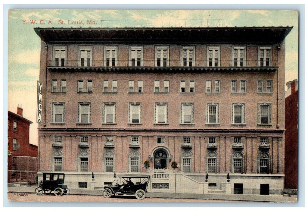 1910 Front View YWCA Building Classic Cars St Louis Missouri MO Vintage Postcard