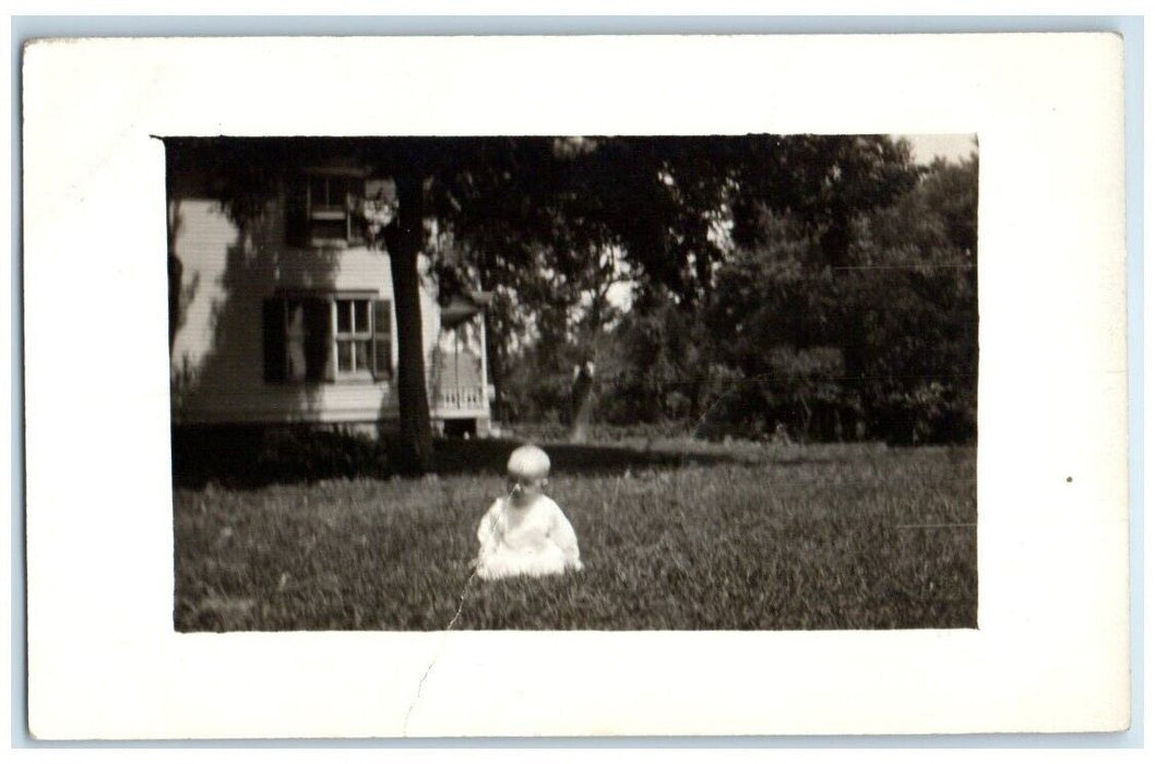 1914 Child Baby Girl Residence Home Yard View Alta Iowa IA RPPC Photo Postcard