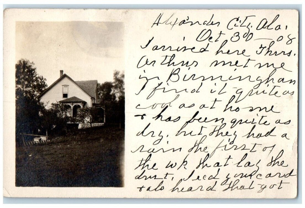 1908 Home Residence House View Alexander City Alabama AL RPPC Photo Postcard