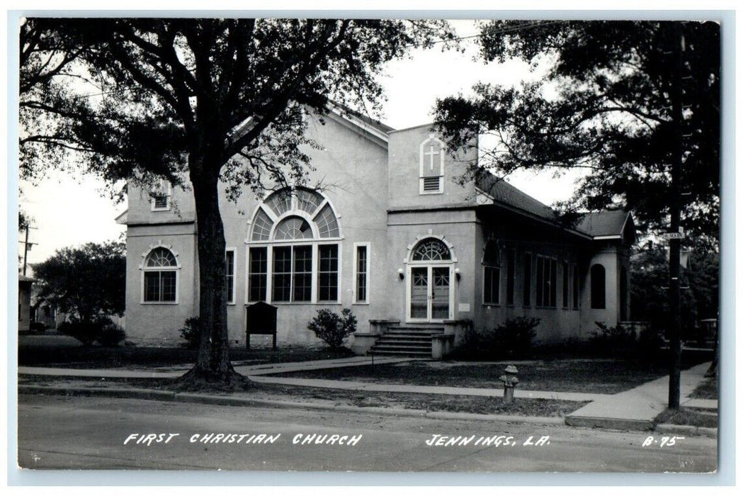 c1940's First Christian Church Building View Jennings LA RPPC Photo Postcard