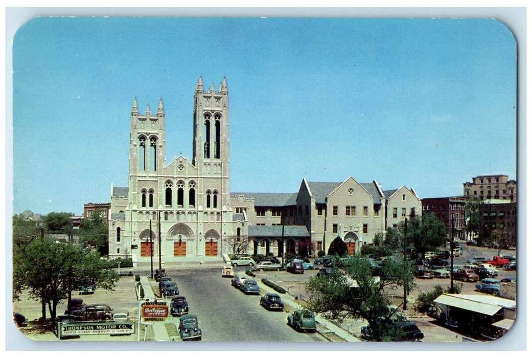 c1950's First Methodist Church Fifth Street Cars Forth Worth Texas TX Postcard