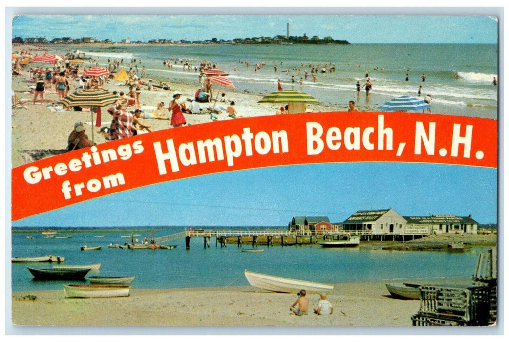 Greetings From Hampton Beach New Hampshire NH, Banner Beach Yacht Club Postcard