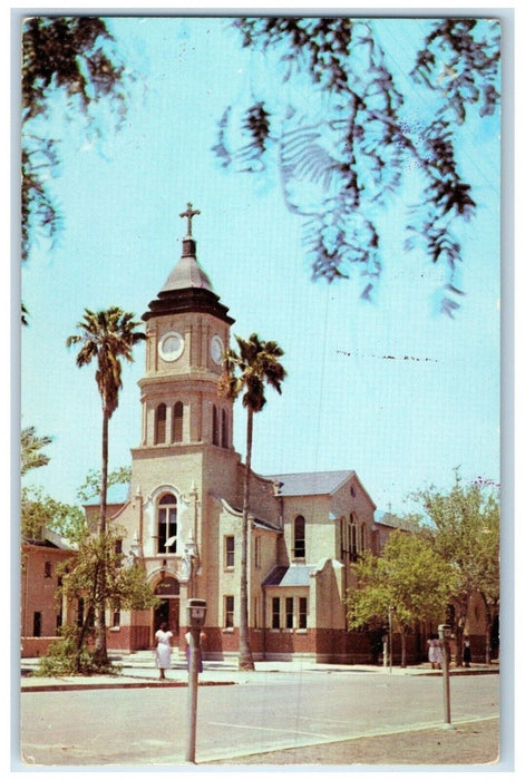 The Sacred Heart Catholic Church Scene Street McAllen Texas TX Vintage Postcard