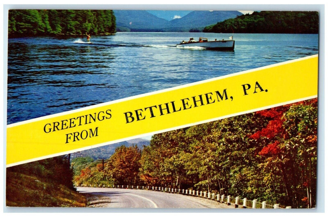 Greetings From Bethlehem Pennsylvania PA, Boat Road Banner Dual View Postcard