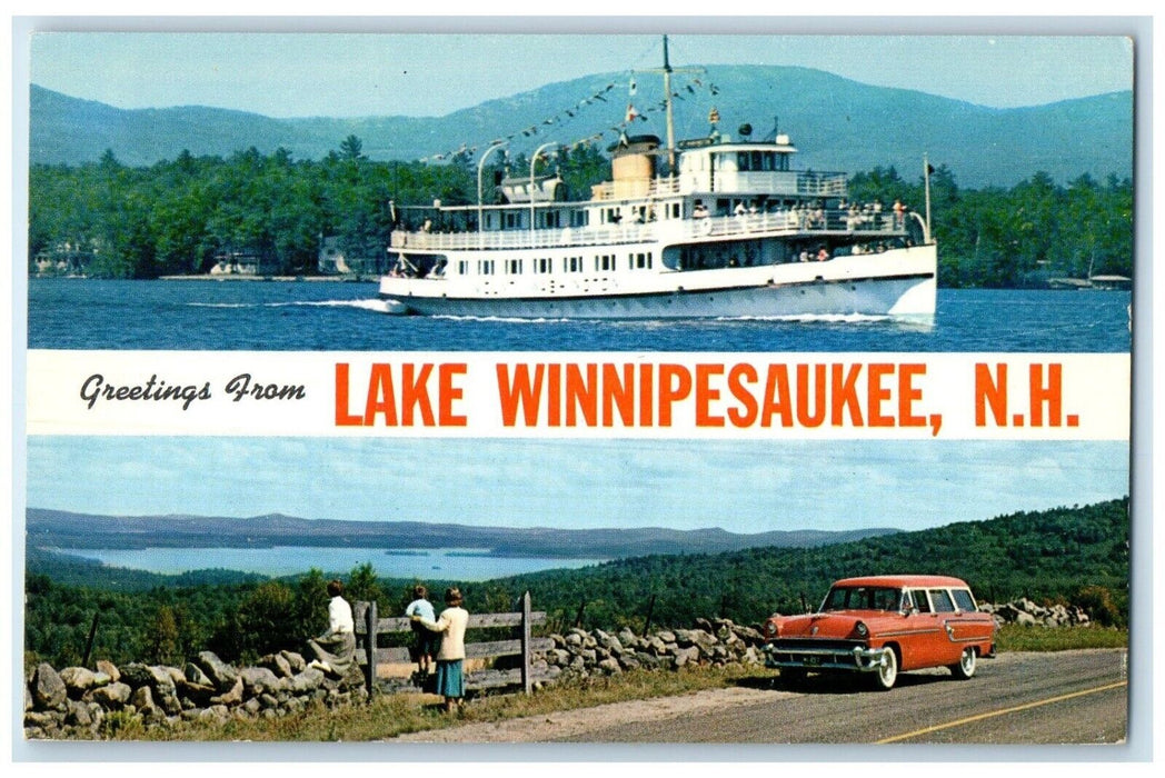 Greetings From Lake Winnipesauke New Hampshire NH, Banner Dual View Postcard