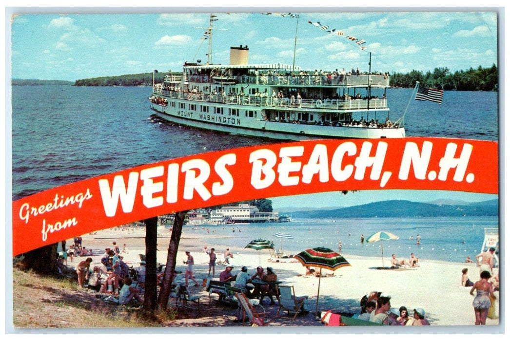 c1950's Greetings From Weirs Beach New Hampshire NH Dual View Banner Postcard