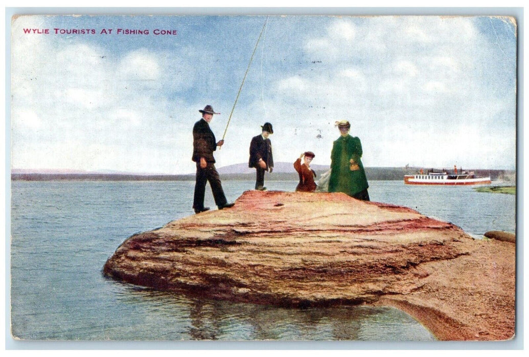 1908 Wylie Tourists Fishing Cone Yellowstone Park Permanent Camping NY Postcard