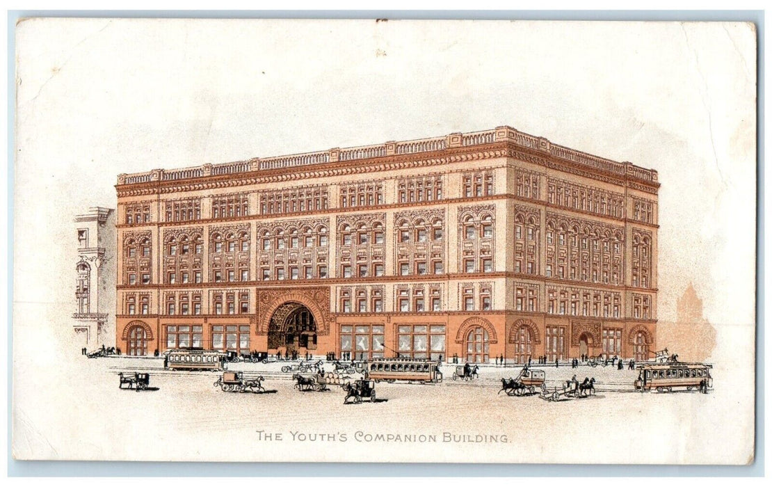 The Youth's Companion Building Trolley Cars Scene Street Boston MA Postcard