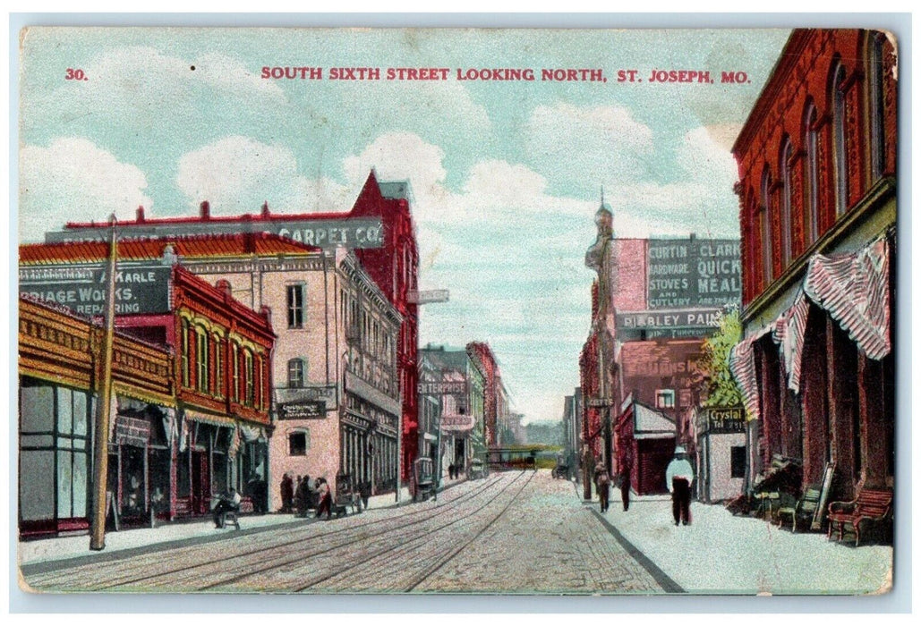 c1910 South Sixth Street Looking North St Joseph Missouri MO Unposted Postcard