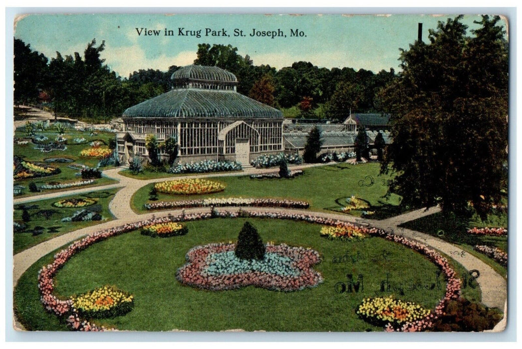 c1910 View Krug Park Garden St Joseph Missouri MO Unposted Advertising Postcard