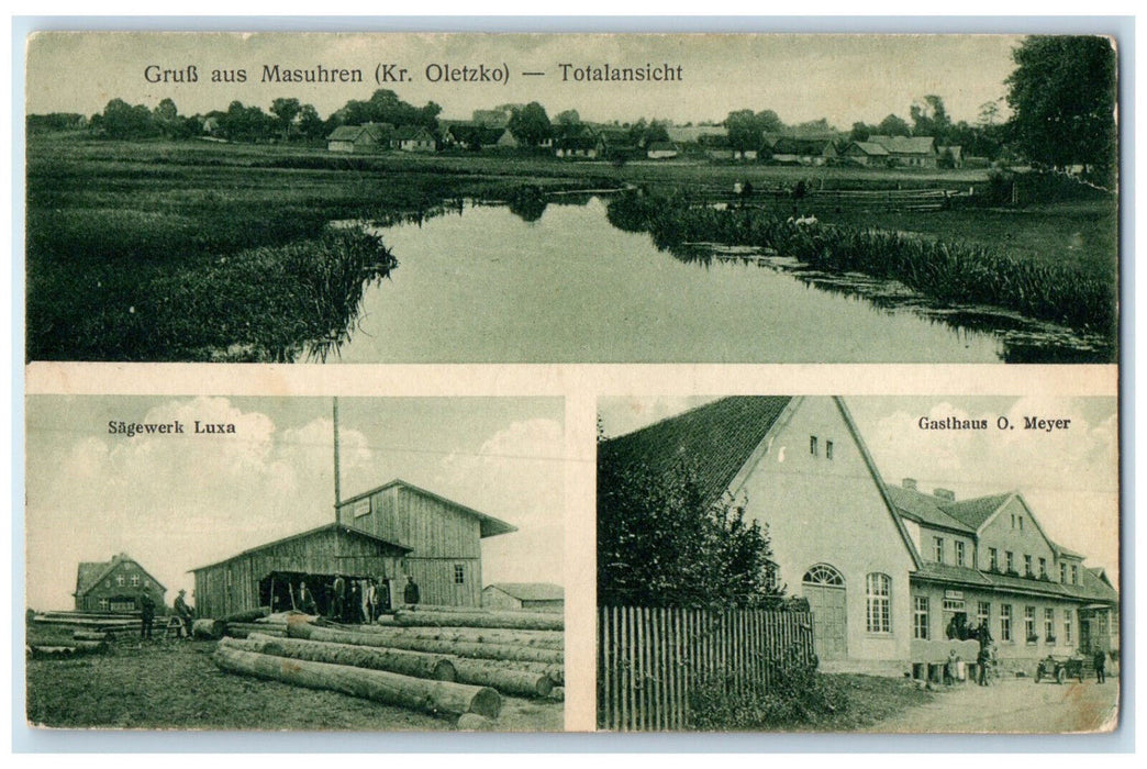 1928 Greetings from Masuhren (Kr. Oletzko) Total View Poland Multiview Postcard