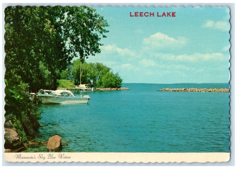 1984 Leech Lake Minnesota's Sky Blue Waters Boat Longville Minnesota MN Postcard