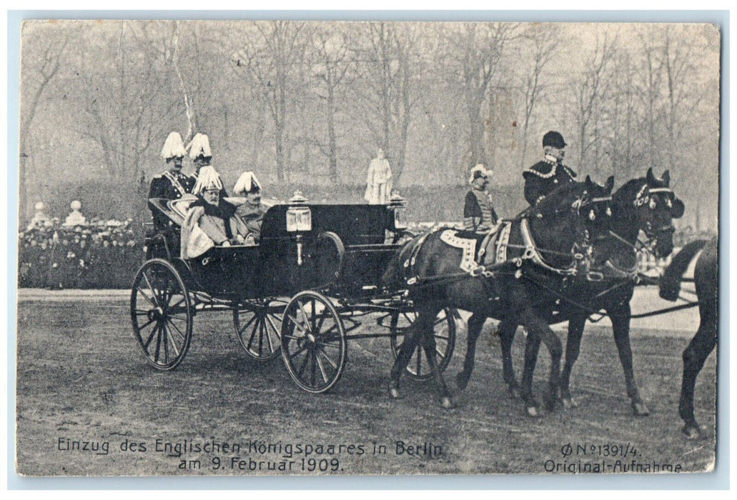 1909 Arrival of the English Royal Couple in Berlin Germany Horse Car Postcard