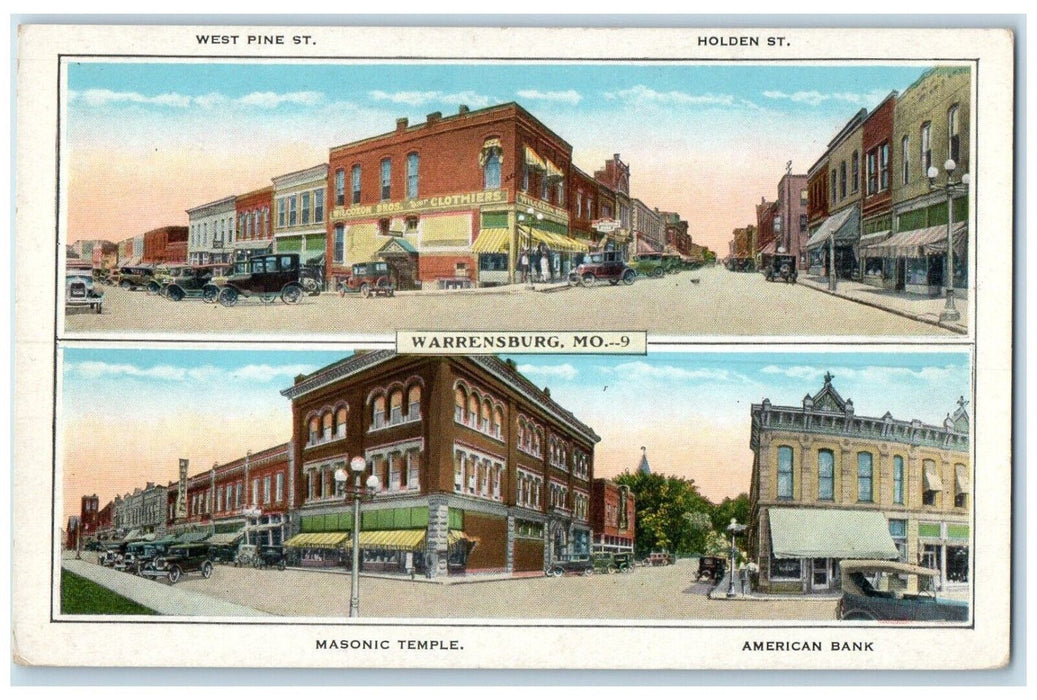 c1920 Downtown Street View Warrensburg Multi-View Missouri MO Unposted Postcard