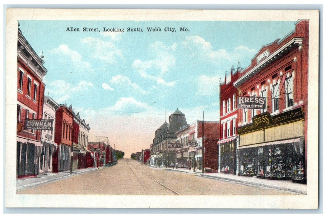 1920 Allen Street Looking South Buildings Webb City Missouri MO Vintage Postcard