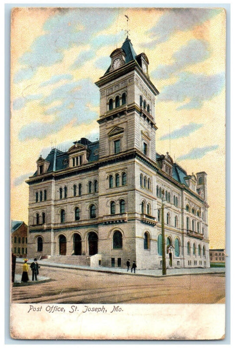 1908 Exterior View Post Office Building Street Road St Joseph Missouri Postcard