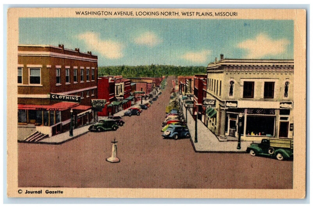 c1940 Aerial View Washington Avenue Looking North West Plains Missouri Postcard