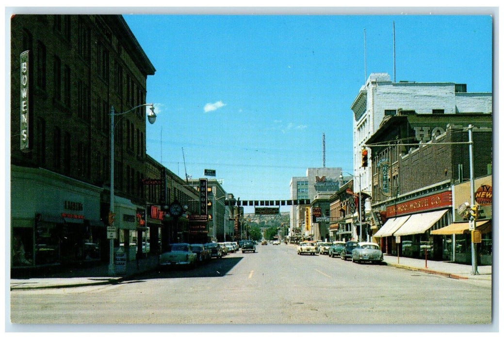 c1960 Looking North Broadway Exterior Building Billings Montana Vintage Postcard