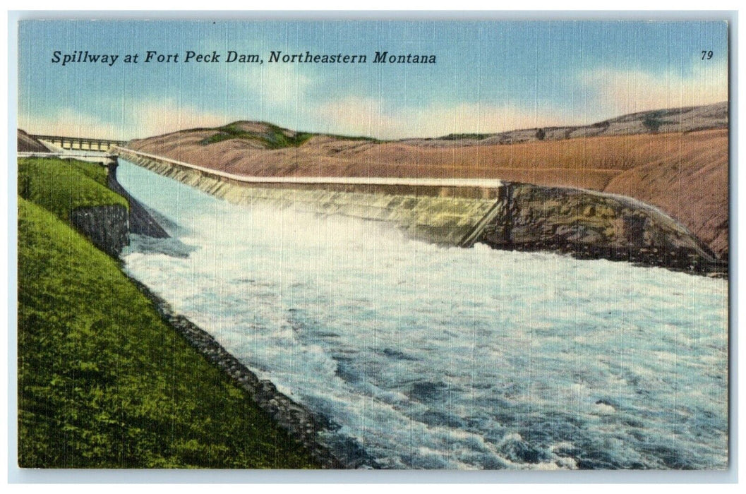 c1940 Spillway Fort Peck Dam River Lake Northeastern Montana MN Vintage Postcard