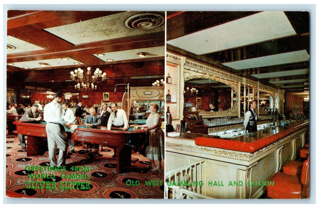 1960 Greetings Silver Slipper Gambling Hall Saloon Multi-View Las Vegas Postcard