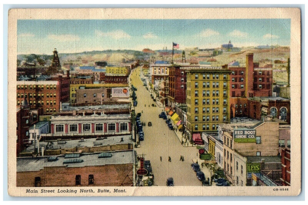 c1940 Main Street Looking North Exterior Building Butte Montana Vintage Postcard
