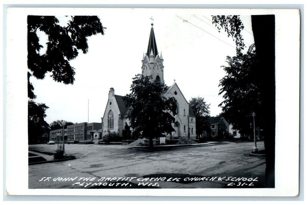 1975 St. John The Baptist Catholic Church School Plymouth WI RPPC Photo Postcard